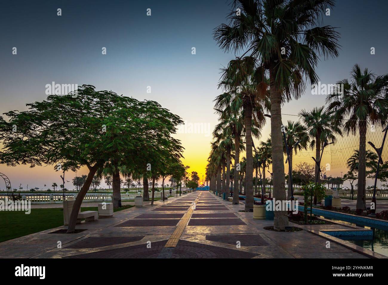 Splendida vista mattutina nel parco al khobar, spettacolare sfondo del cielo - città: Khobar, Arabia Saudita. Cliccato sul mese di dicembre 24 anno 2023 Foto Stock
