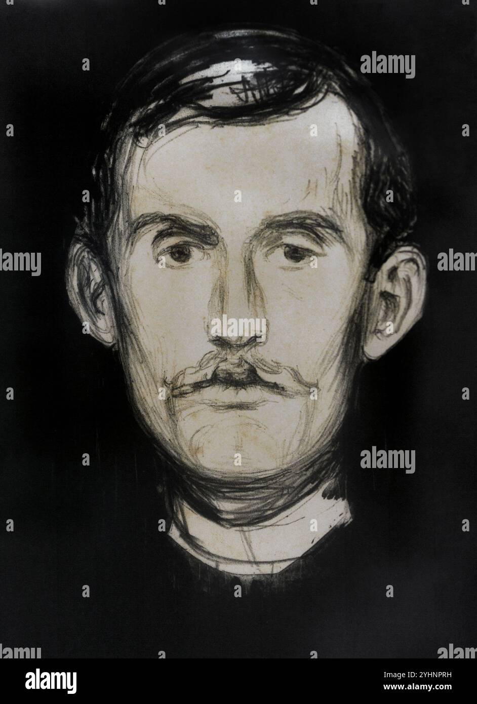 Edvard Munch (1863-1944). Pittore norvegese. Autoritratto con braccio scheletro, 1895. Litografia. Dettagli. Galleria Nazionale di Praga. Repubblica Ceca. Foto Stock