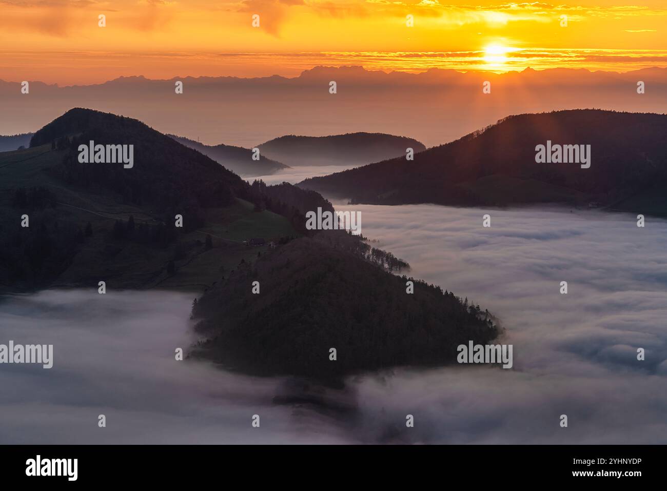 Svizzera, Passwang, Passwang se, se, Soletta, Mümliswil-Ramiswil, Schwarzbubenland, alba, Vogelberg, novembre Foto Stock