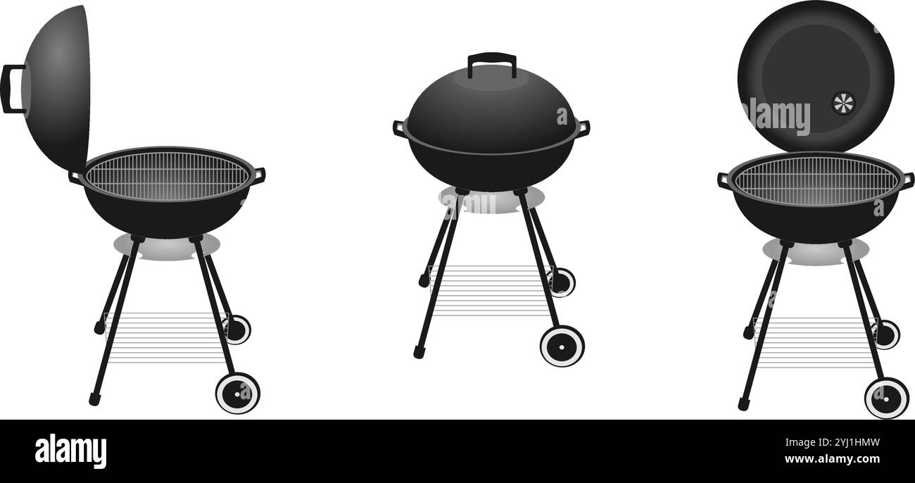 set vettoriale barbecue con vista diversa. illustrazione vettoriale isolata su sfondo bianco. Illustrazione Vettoriale