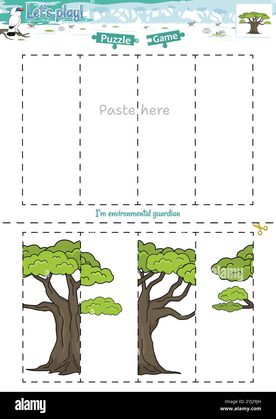 Gioca a rompicapo taglia e incolla con il tema Jungle Illustrazione Vettoriale