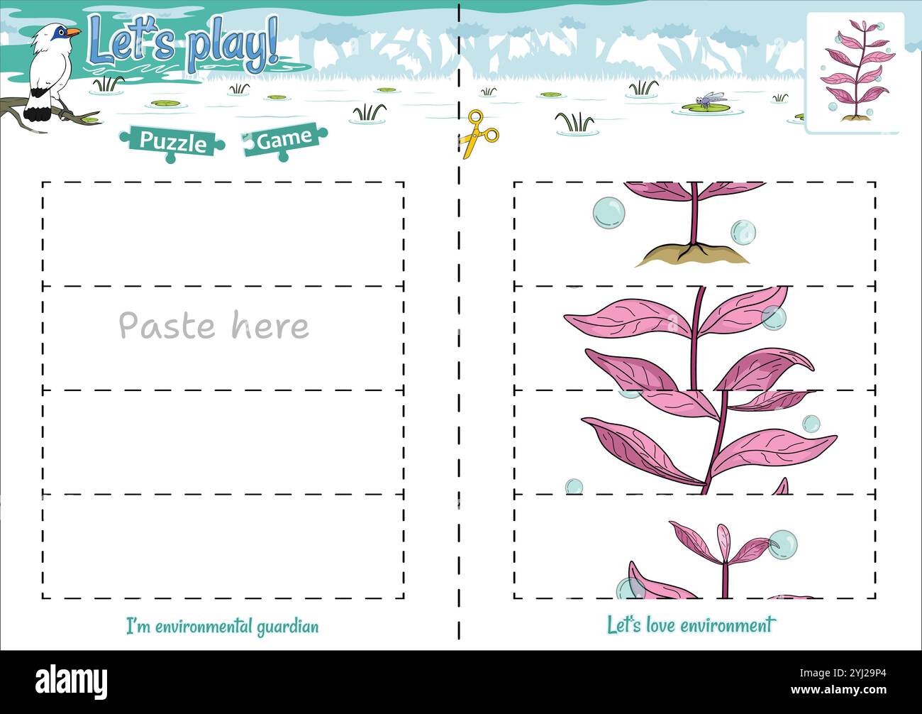 Gioca a rompicapo taglia e incolla con il tema Jungle Illustrazione Vettoriale