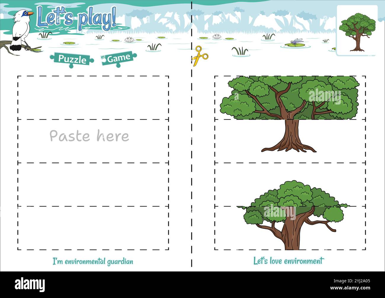 Gioca a rompicapo taglia e incolla con il tema Jungle Illustrazione Vettoriale