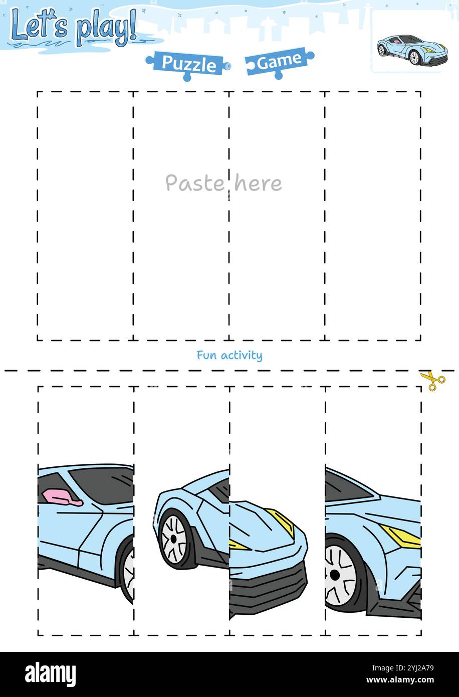Gioca a rompicapo taglia e incolla con tema di trasporto Illustrazione Vettoriale