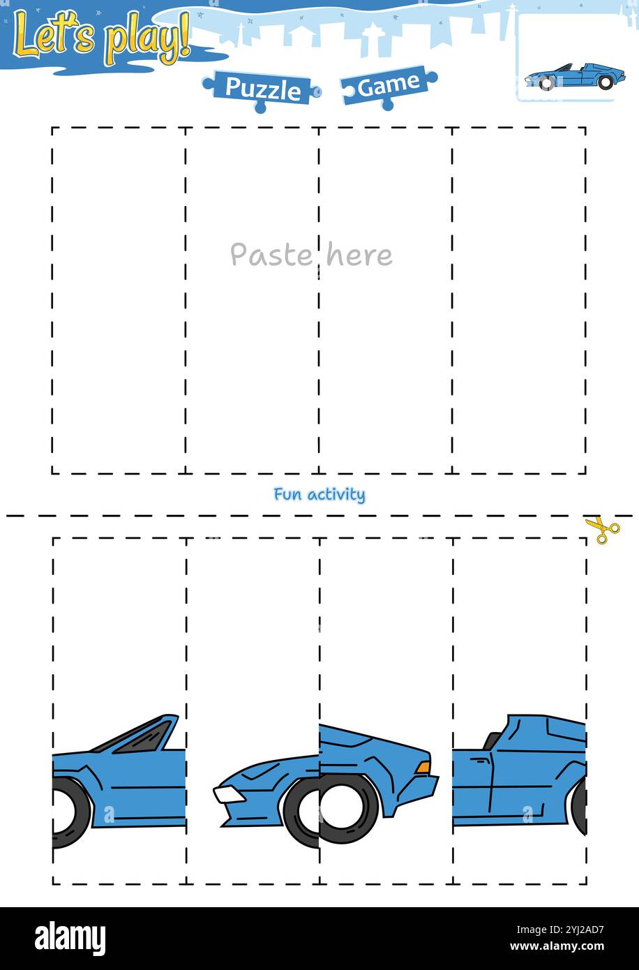 Gioca a rompicapo taglia e incolla con tema di trasporto Illustrazione Vettoriale