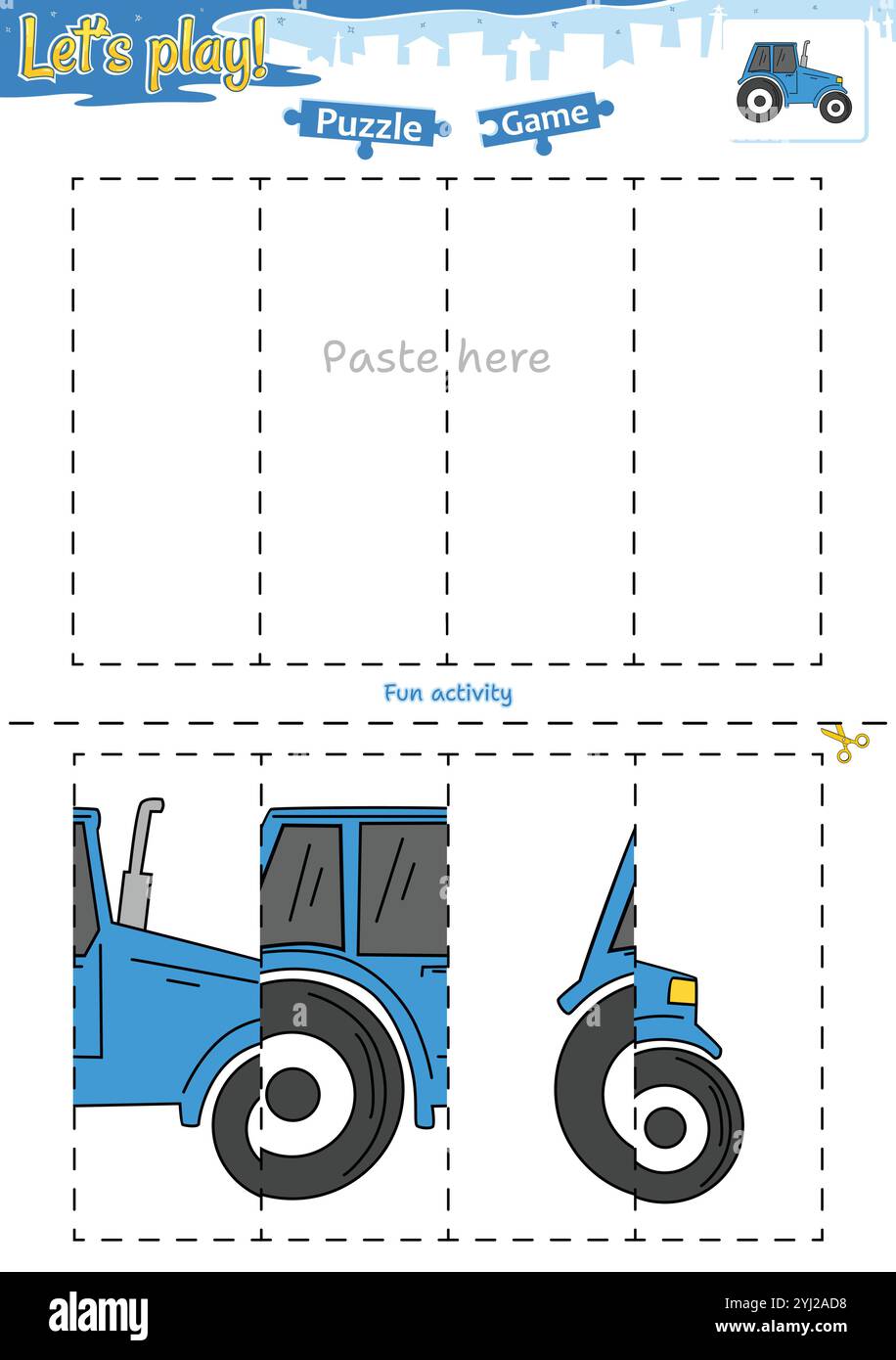 Gioca a rompicapo taglia e incolla con tema di trasporto Illustrazione Vettoriale