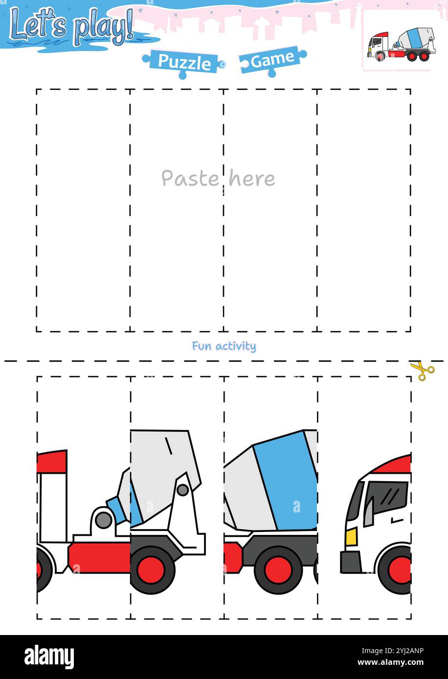 Gioca a rompicapo taglia e incolla con tema di trasporto Illustrazione Vettoriale
