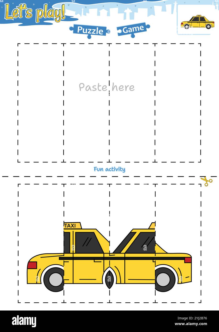 Gioca a rompicapo taglia e incolla con tema di trasporto Illustrazione Vettoriale