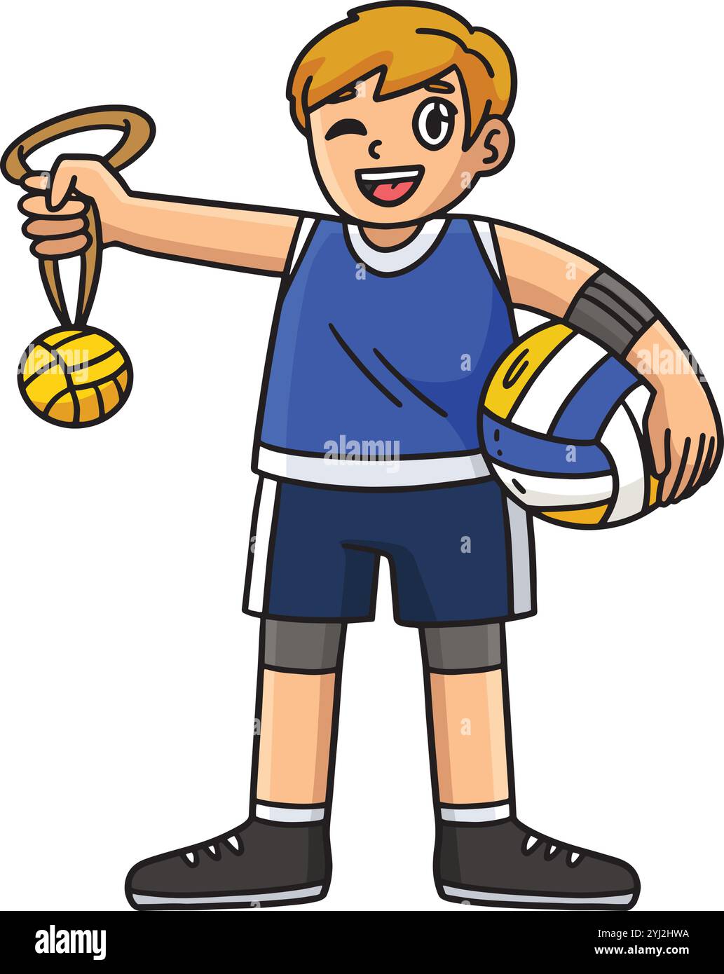 Giocatore di pallavolo con pallone e medaglie Illustrazione Vettoriale