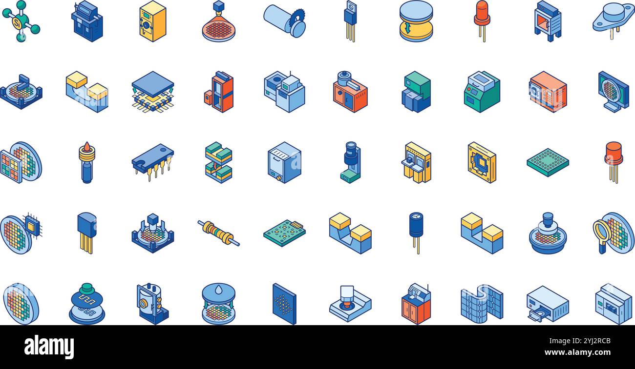Icone di produzione dei semiconduttori Collezione di icone vettoriali di alta qualità con tratto modificabile. Ideale per progetti professionali e creativi. Illustrazione Vettoriale
