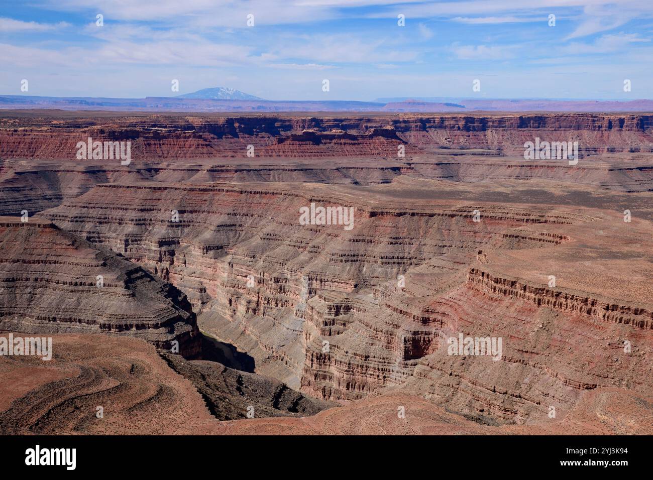 Una splendida vista panoramica da Muley Point ai Winding Canyons nello Utah meridionale, Stati Uniti. Il maestoso paesaggio presenta formazioni rocciose a strati. Foto Stock