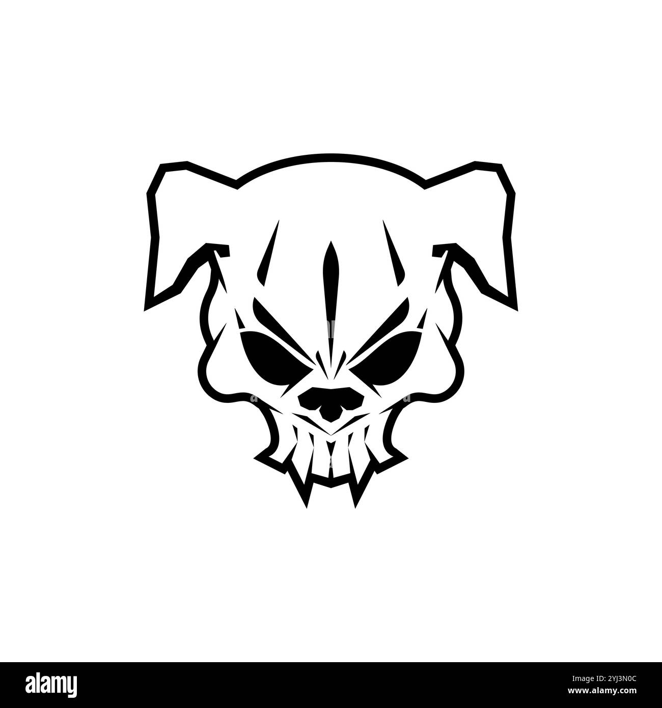 Cranio del cane isolato. Testa a scheletro in PET concept per flag pirata Illustrazione Vettoriale