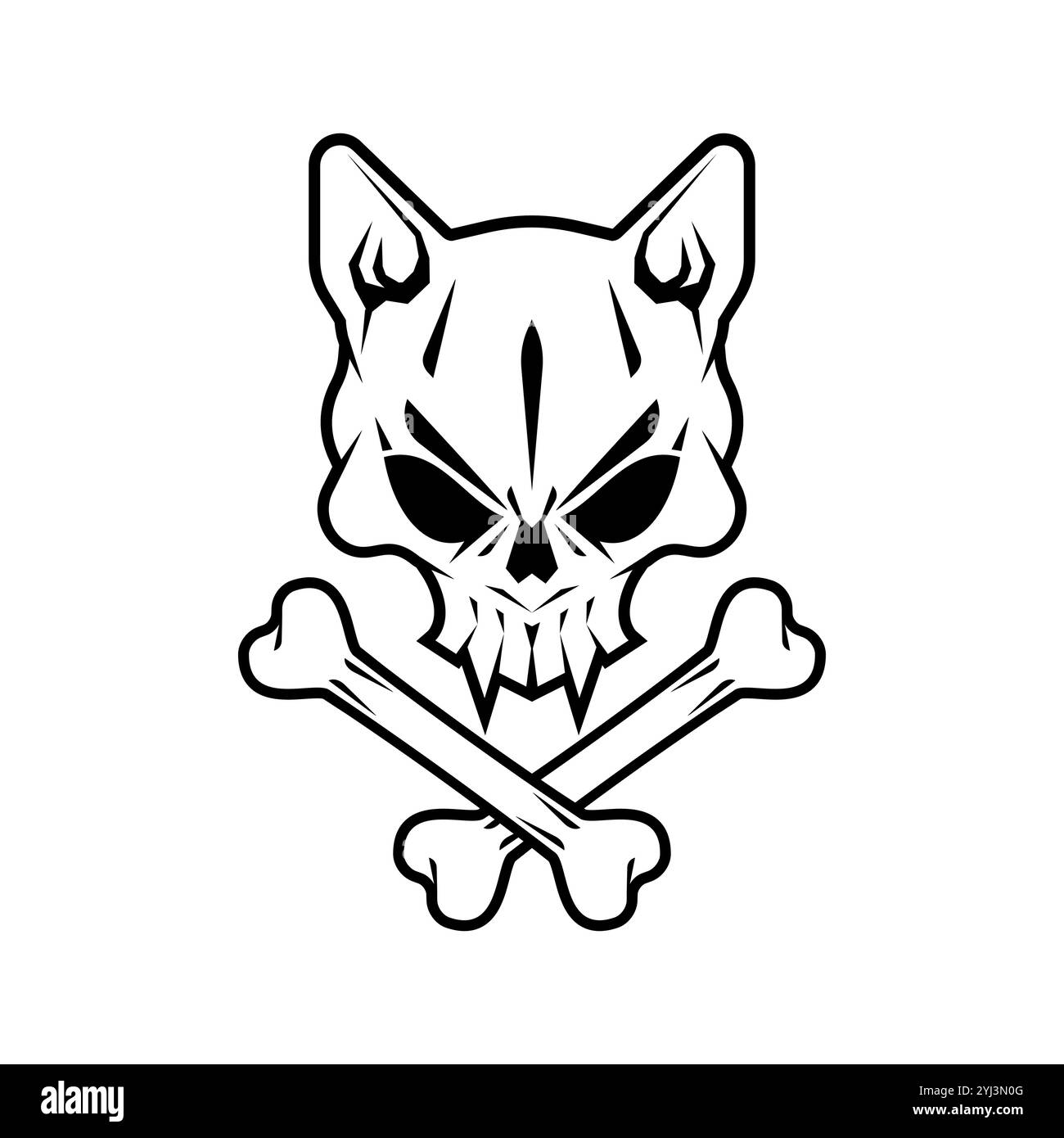 Cranio e ossa di gatto. Testa a scheletro per gatto concettuale per bandiera pirata Illustrazione Vettoriale