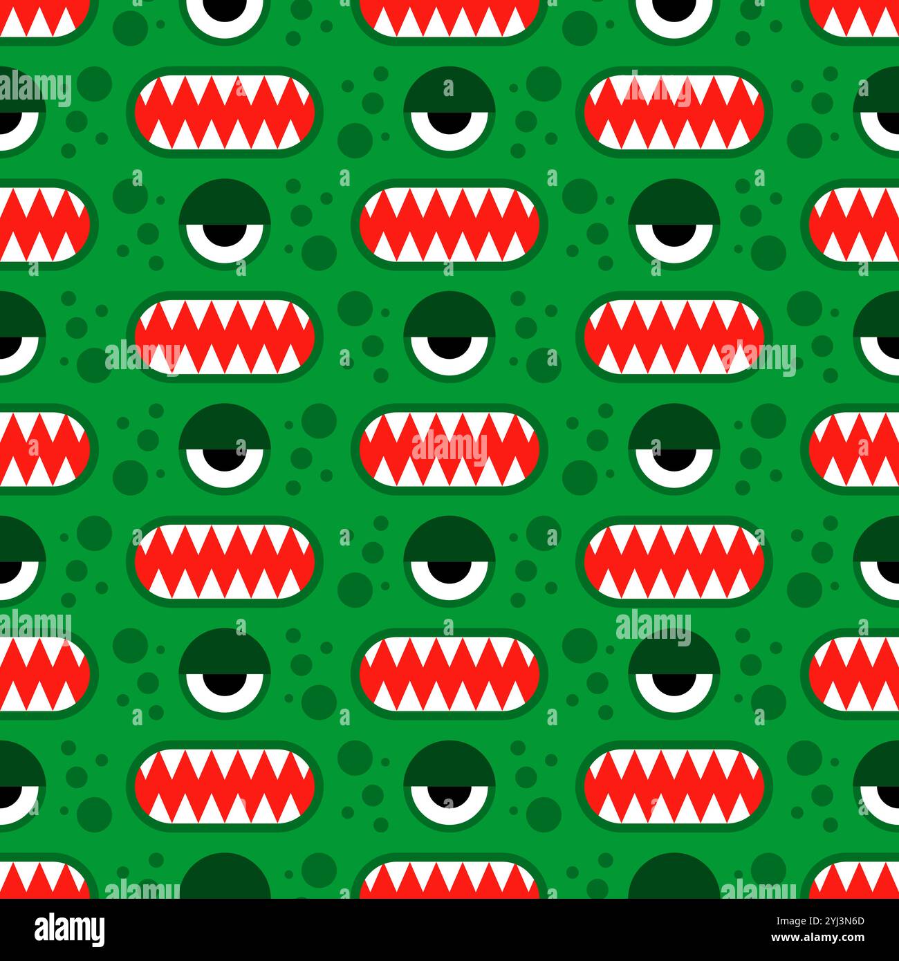 Mostro verde. Mostro occhi e denti ornamento. Sfondo tessuto bambini Illustrazione Vettoriale