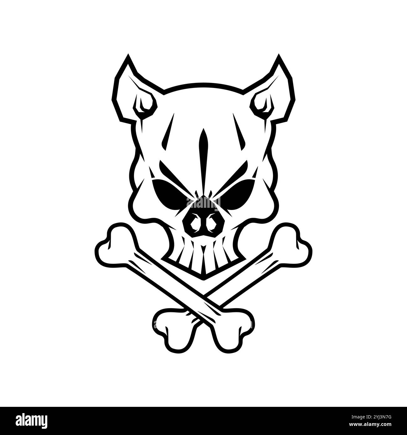 Teschio e ossa di maiale. Testa di scheletro di maiale concettuale per bandiera pirata Illustrazione Vettoriale