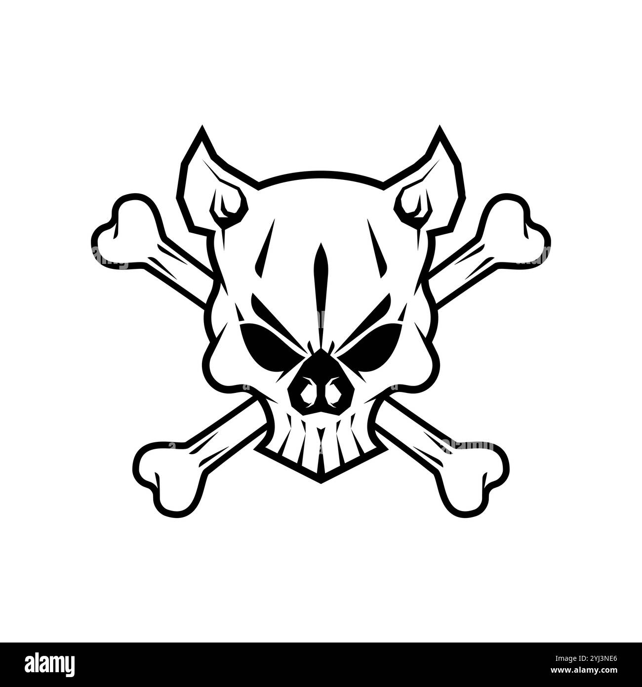 Teschio e ossa di maiale. Testa di scheletro di maiale concettuale per bandiera pirata Illustrazione Vettoriale