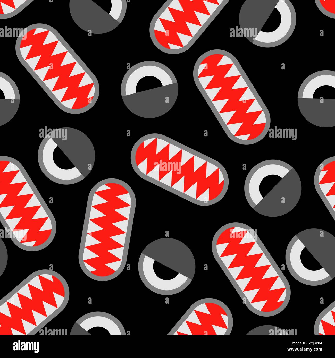 Mostro nero. Mostro occhi e denti ornamento. Sfondo tessuto bambini Illustrazione Vettoriale