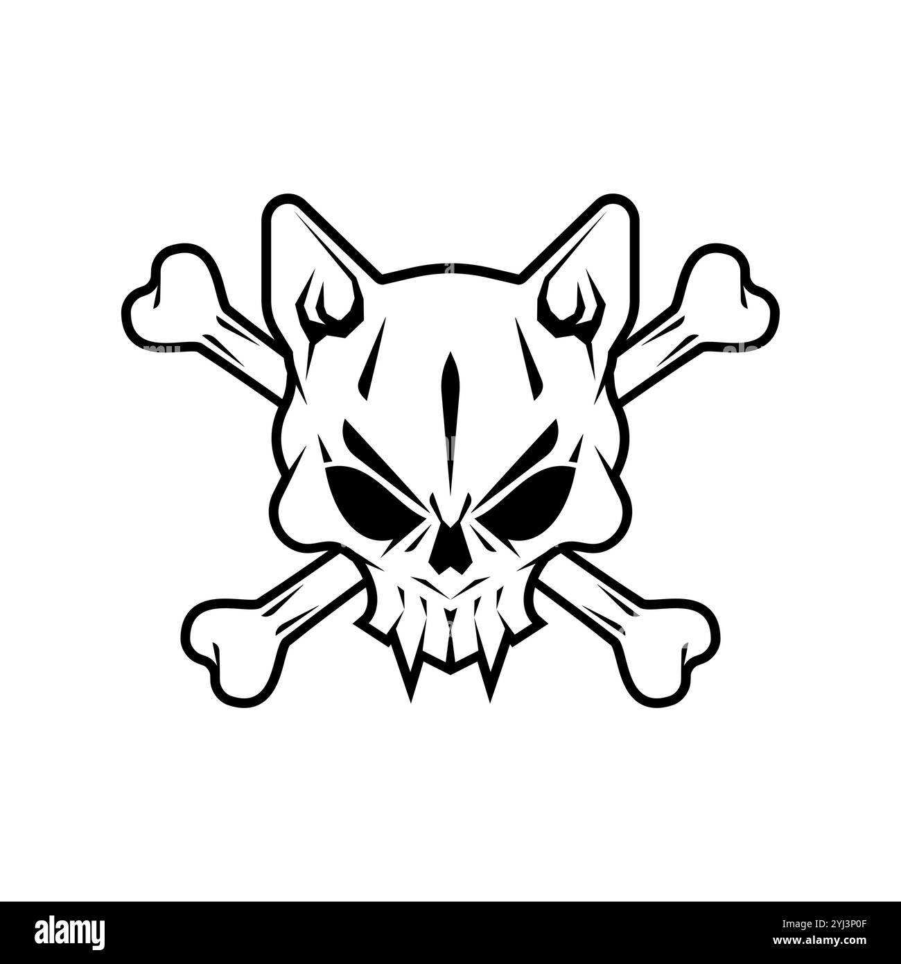 Cranio e ossa di gatto. Testa a scheletro per gatto concettuale per bandiera pirata Illustrazione Vettoriale