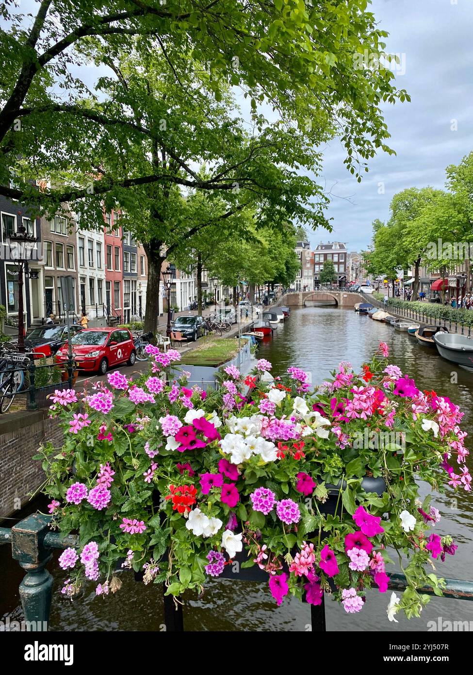 Canali e fiori; luoghi comuni ad Amsterdam! Foto Stock
