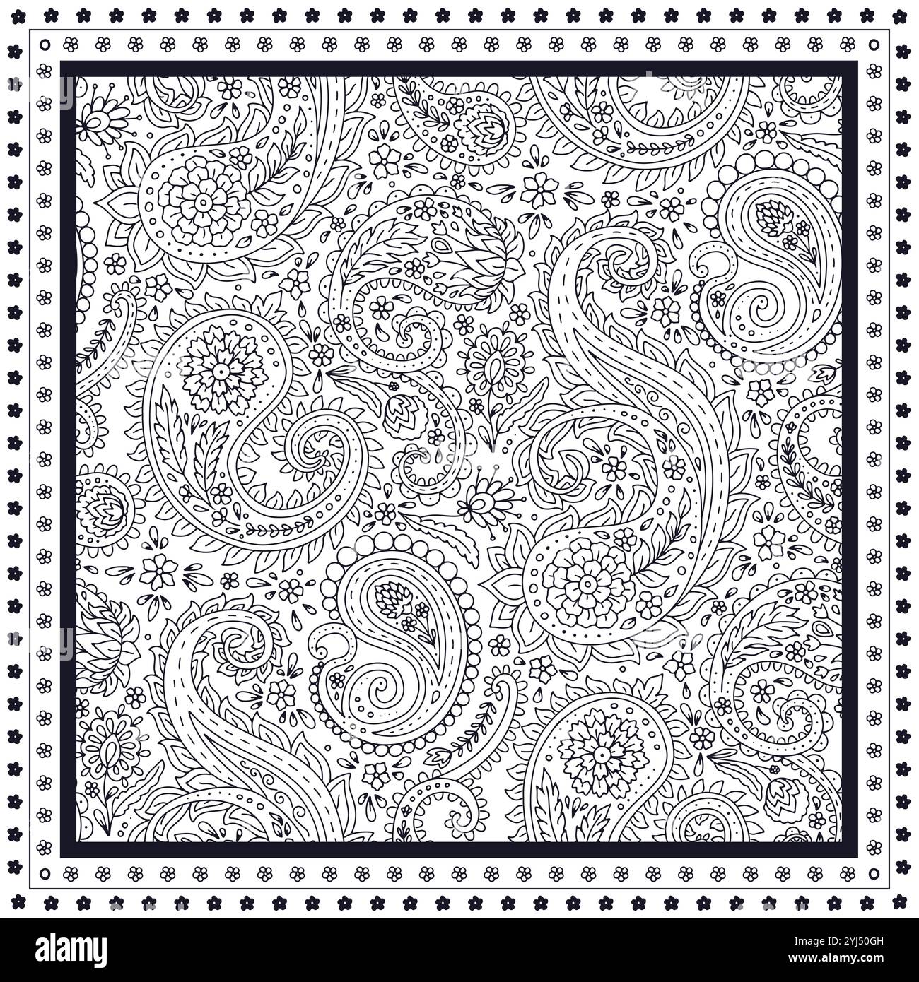 Sciarpa floreale con motivi paisley monocromatici Illustrazione Vettoriale