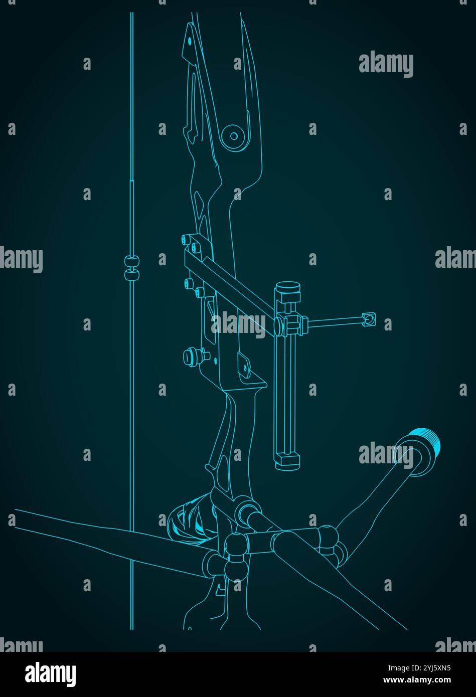 Illustrazione vettoriale stilizzata di un primo piano del kit arco ricorsivo di destinazione Illustrazione Vettoriale