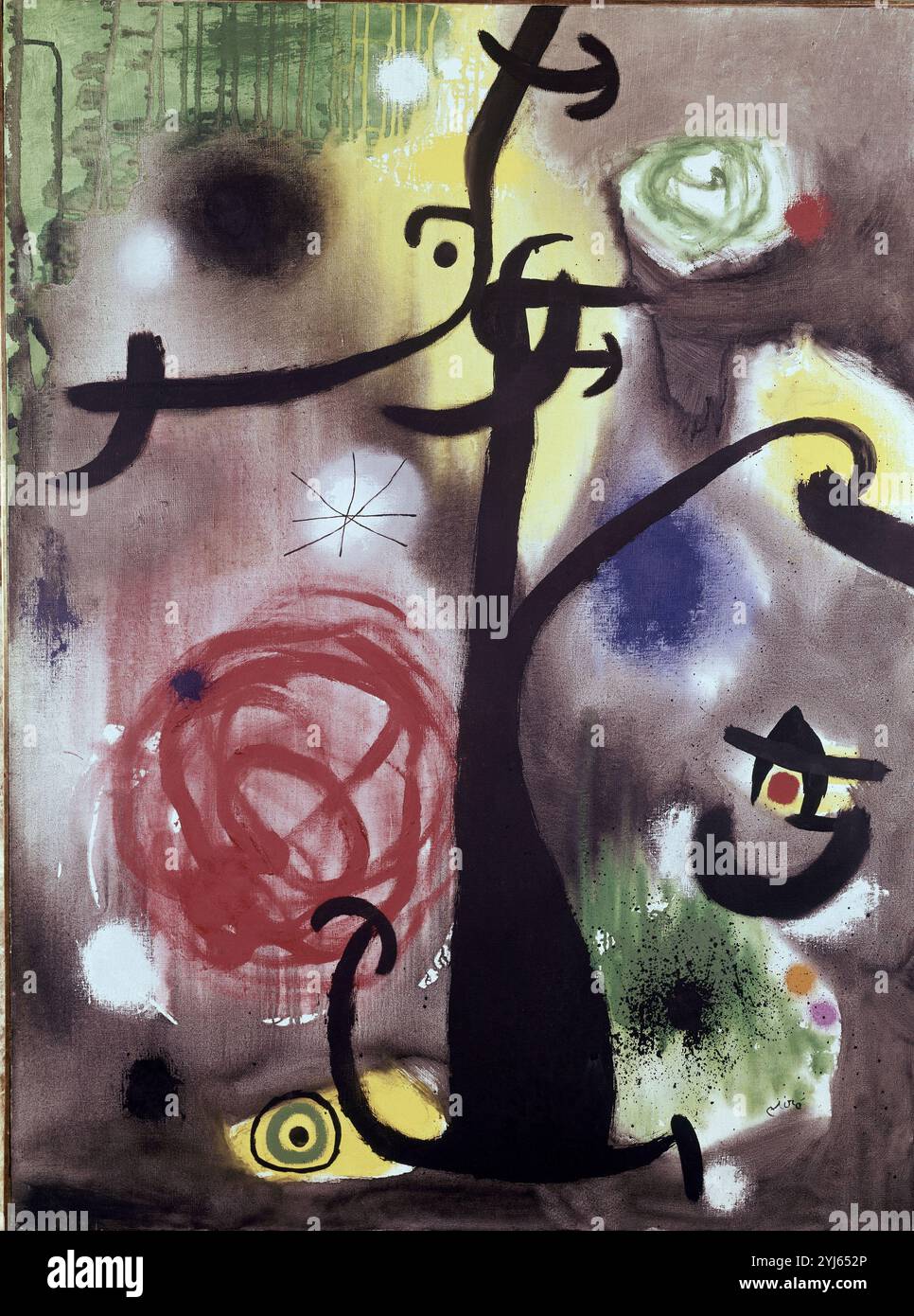 FEMME ET OISEAUX DANS LA NUIT/ MUJER Y PAJAROS EN LA NOCHE, 1968, 130X96. Autore: JOAN MIRO. UBICAZIONE: FUNDACION JOAN MIRO. Barcellona. SPAGNA. Foto Stock