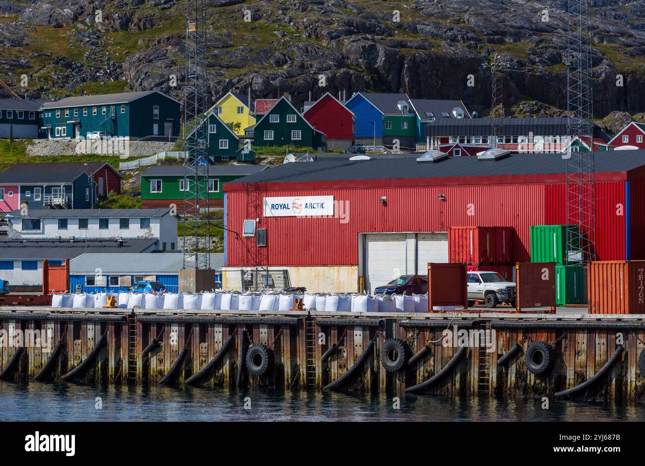 Porto, Qaqortog, municipalità di Kujalleq, Groenlandia, Regno di Danimarca Foto Stock