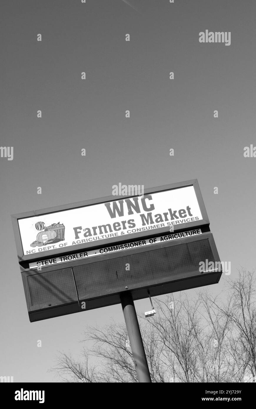 Cartello d'ingresso al WNC Farmers Market di Asheville, North Carolina, Stati Uniti. Foto Stock