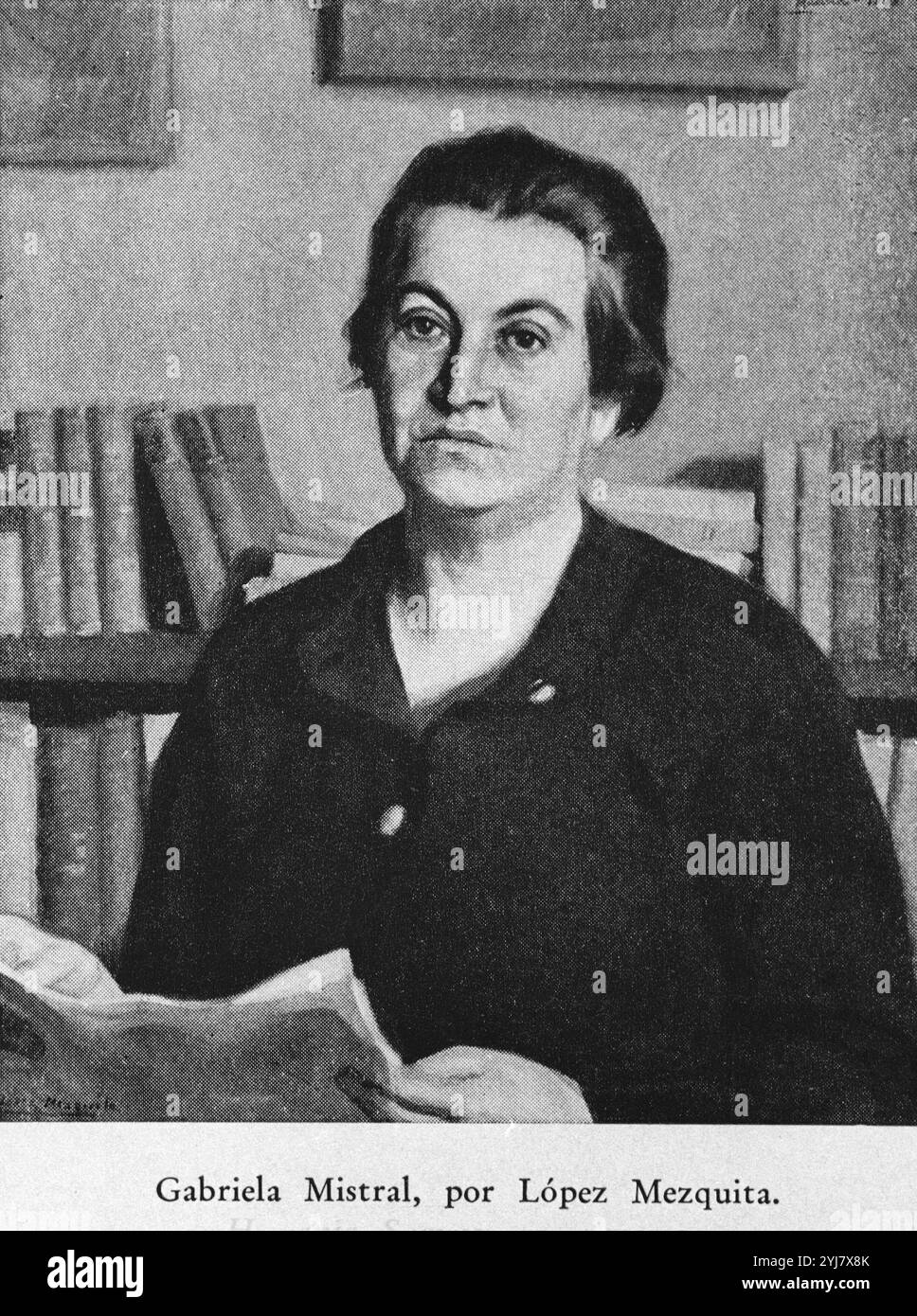 GABRIELA MISTRAL - POETISA CHILENA - PREMIO NOBEL DE LITERATURA. AUTORE: JOSE MARIA LOPEZ MEZQUITA (1883-1954). UBICAZIONE: BIBLIOTECA NACIONAL-COLECCION. MADRID. SPAGNA. Foto Stock