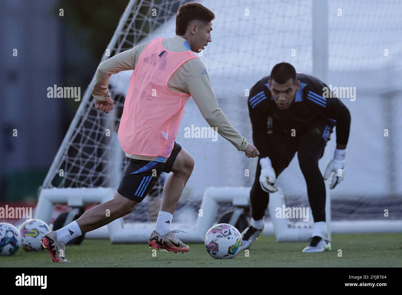 Ezeiza, Argentina - 12 novembre 2024: La nazionale argentina di calcio ha tenuto una sessione di allenamento nel suo complesso di Ezeiza, con giocatori chiave, in Foto Stock