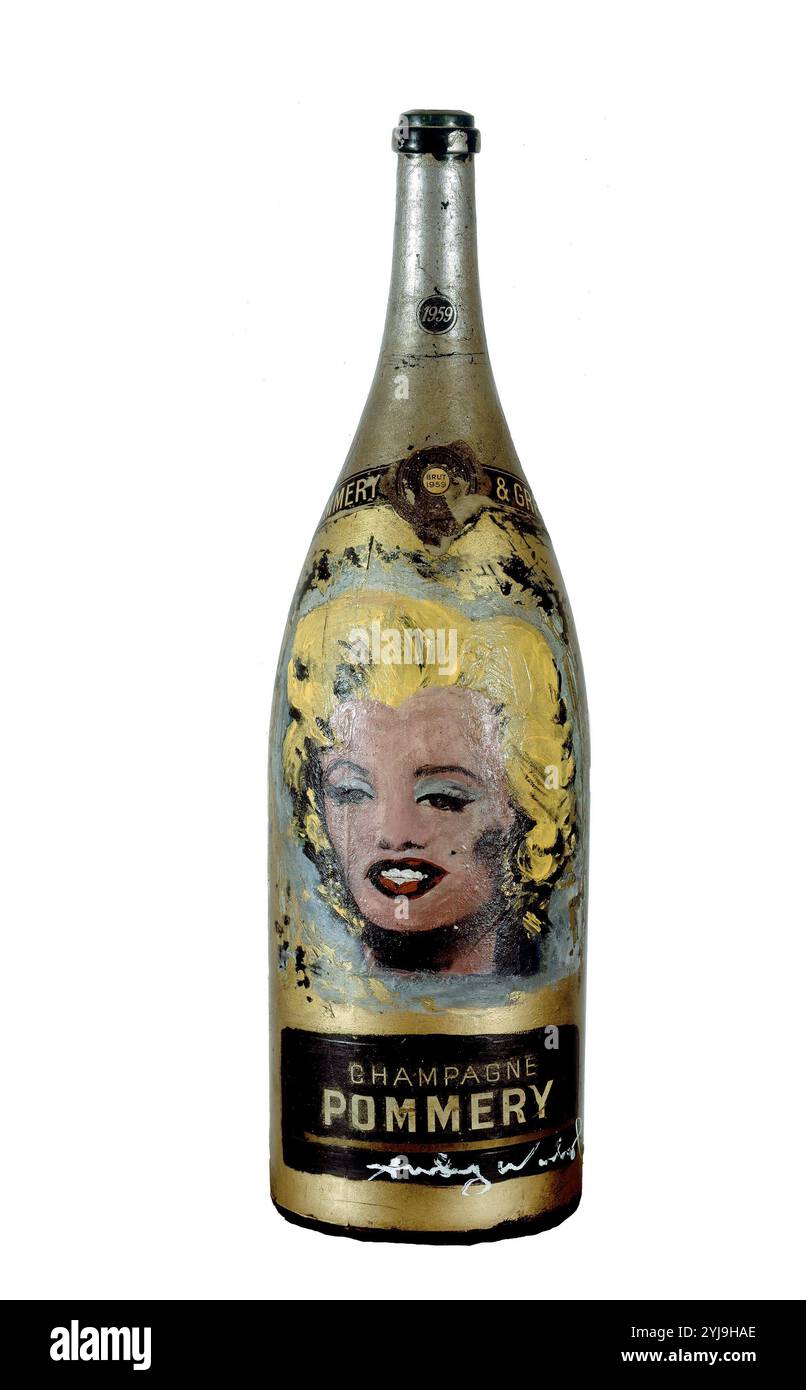 BOTELLA DE CHAMPAGNE POMMERY CON EL ROSTRO DE MARILYN - 1959. Autore: ANDY WARHOL & PSAIER PIETRO. Posizione: Collezione privata. Foto Stock