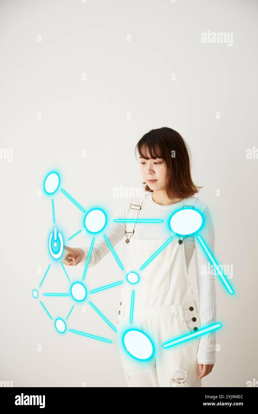Una donna e un'illustrazione CG Foto Stock