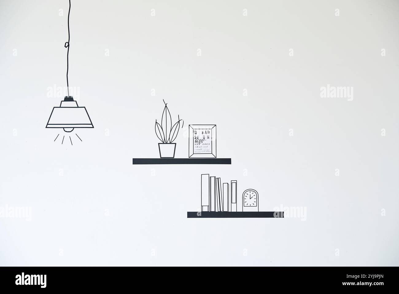 Lampada a sospensione e accessori per ripiani realizzati con mascheratura Foto Stock