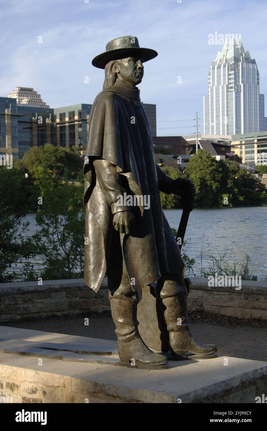 Stevie Ray Vaughan (1954-1990). Y Guitarrista cantante estadounidense. Memorial de Stevie Ray Vaughan, 1994, obra de Ralph Helmick (n.1952). Austin. Estado de Texas. Estados Unidos. Foto Stock