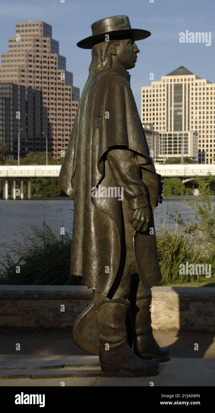 Stevie Ray Vaughan (1954-1990). Y Guitarrista cantante estadounidense. Memorial de Stevie Ray Vaughan, 1994, obra de Ralph Helmick (n.1952). Austin. Estado de Texas. Estados Unidos. Foto Stock