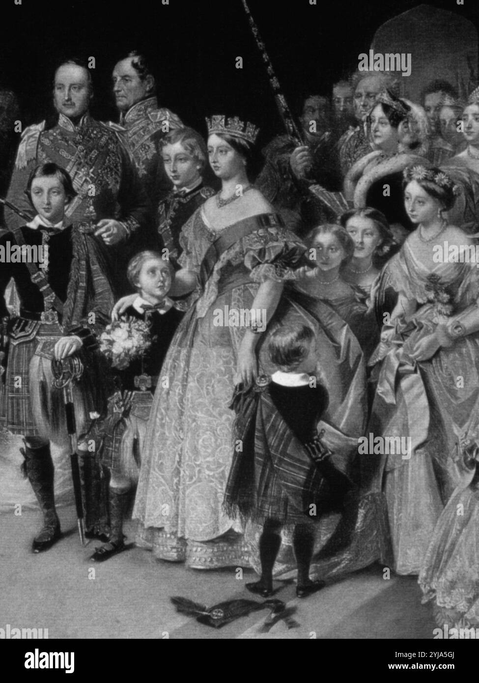 Regina Vittoria (1819-1901) con gruppo familiare al matrimonio della Principessa reale, 1858. Autore: JOHN PHILLIP. VICTORIA I DE INGLATERRA. Foto Stock