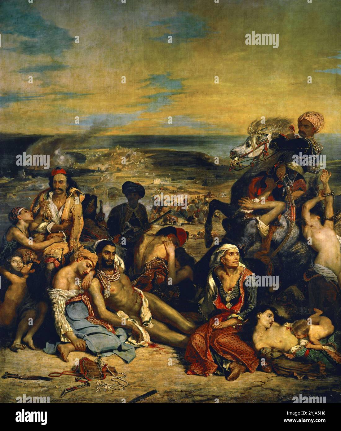 Eugène Delacroix / 'il massacro di Chios', 1824, olio su tela, 417 x 354 cm. Museo: MUSEE DU LOUVER, BUDAPEST, Francia. Foto Stock