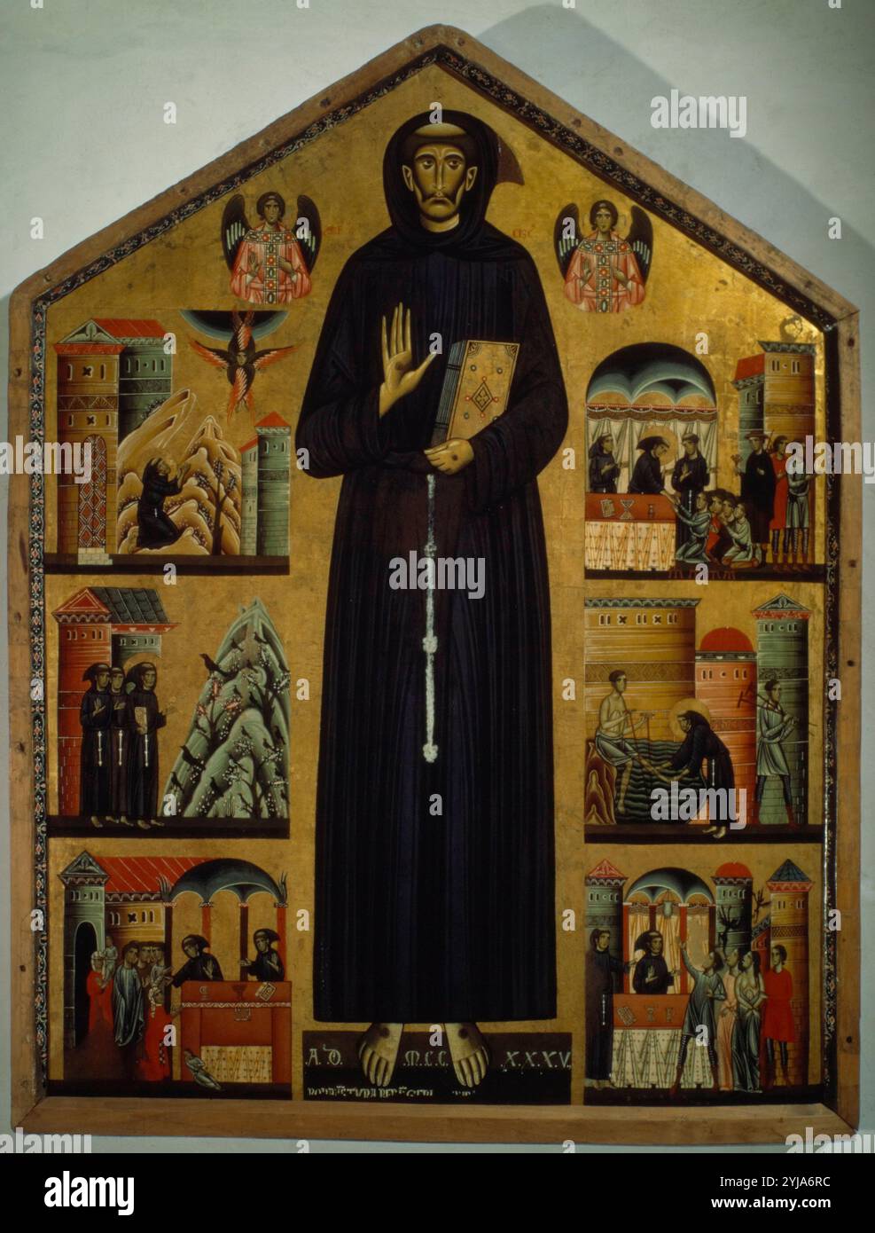 San Francesco d'Assisi e la sua vita, 1937, pala d'altare. Museo: San Francesco, Pescia. Autore: BONAVENTURA BELLIGHIERI. Foto Stock