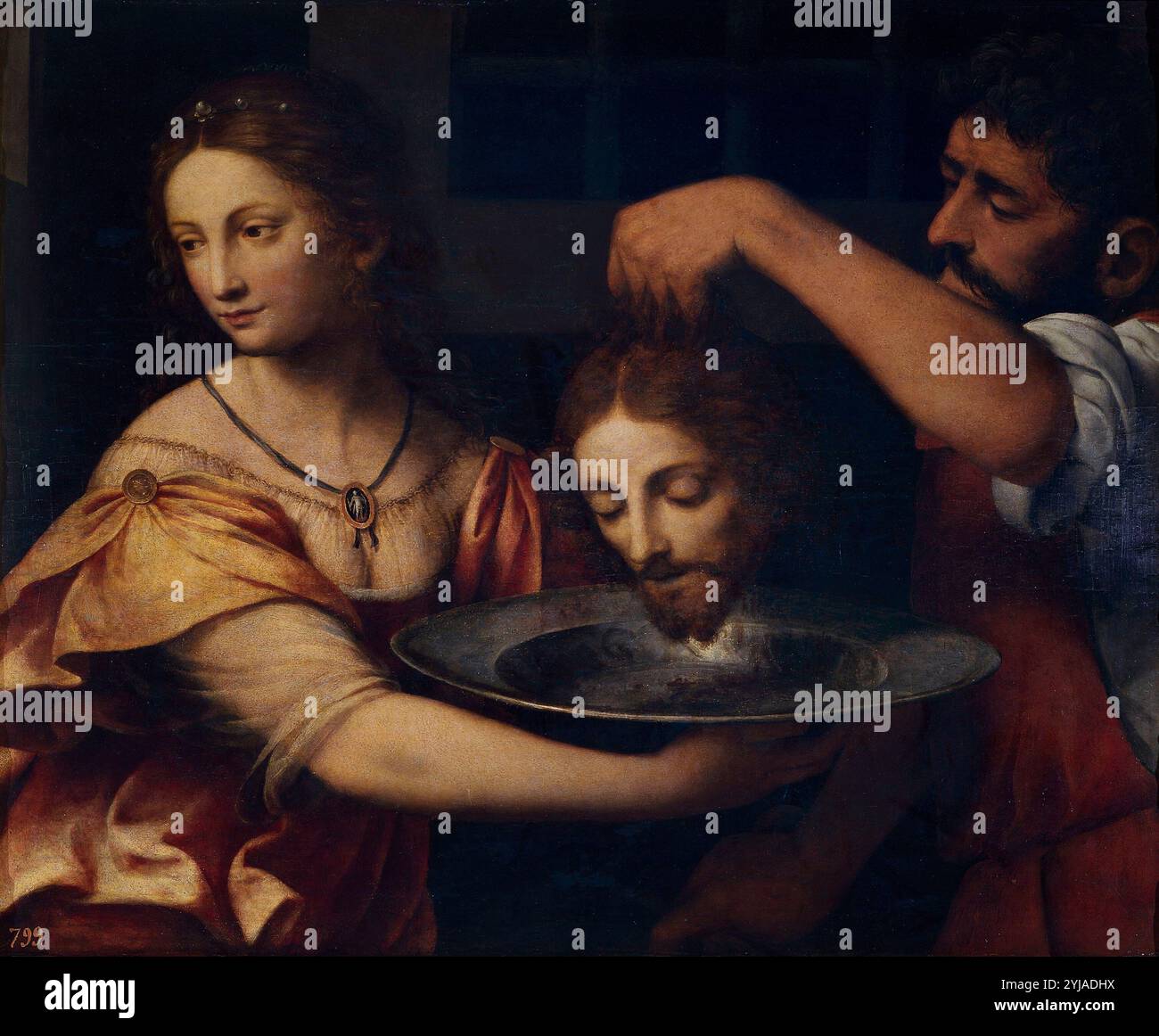 Bernardino Luini / Salomè con la testa di San Giovanni Battista, inizio XVI secolo, Scuola Italiana, olio su tavola, 62 cm x 78 cm, P00243. MUSEO: MUSEO DEL PRADO, MADRID, SPAGNA. SALOME. San Giovanni Battista. Foto Stock