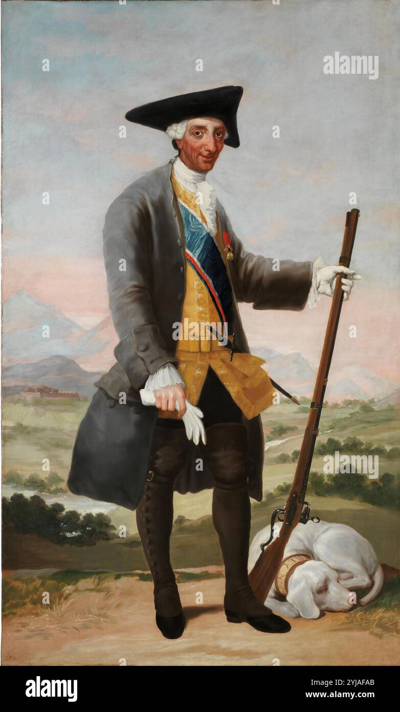 Francisco de Goya y Lucientes / 'Charless III in costume di caccia', ca. 1787, Scuola spagnola, olio su tela, 207 cm x 126 cm, P00737. MUSEO: MUSEO DEL PRADO, MADRID, SPAGNA. Foto Stock