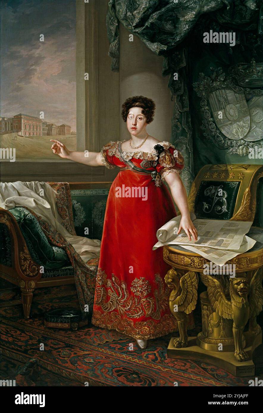 Bernardo López Piquer / 'María Isabel de Braganza, reina de España, como fundadora del Museo del Prado', 1829, Scuola spagnola, olio su tela, 258 cm x 174 cm, P00863. MUSEO: MUSEO DEL PRADO, MADRID, SPAGNA. MARÍA ISABEL DE BRAGANZA. Foto Stock