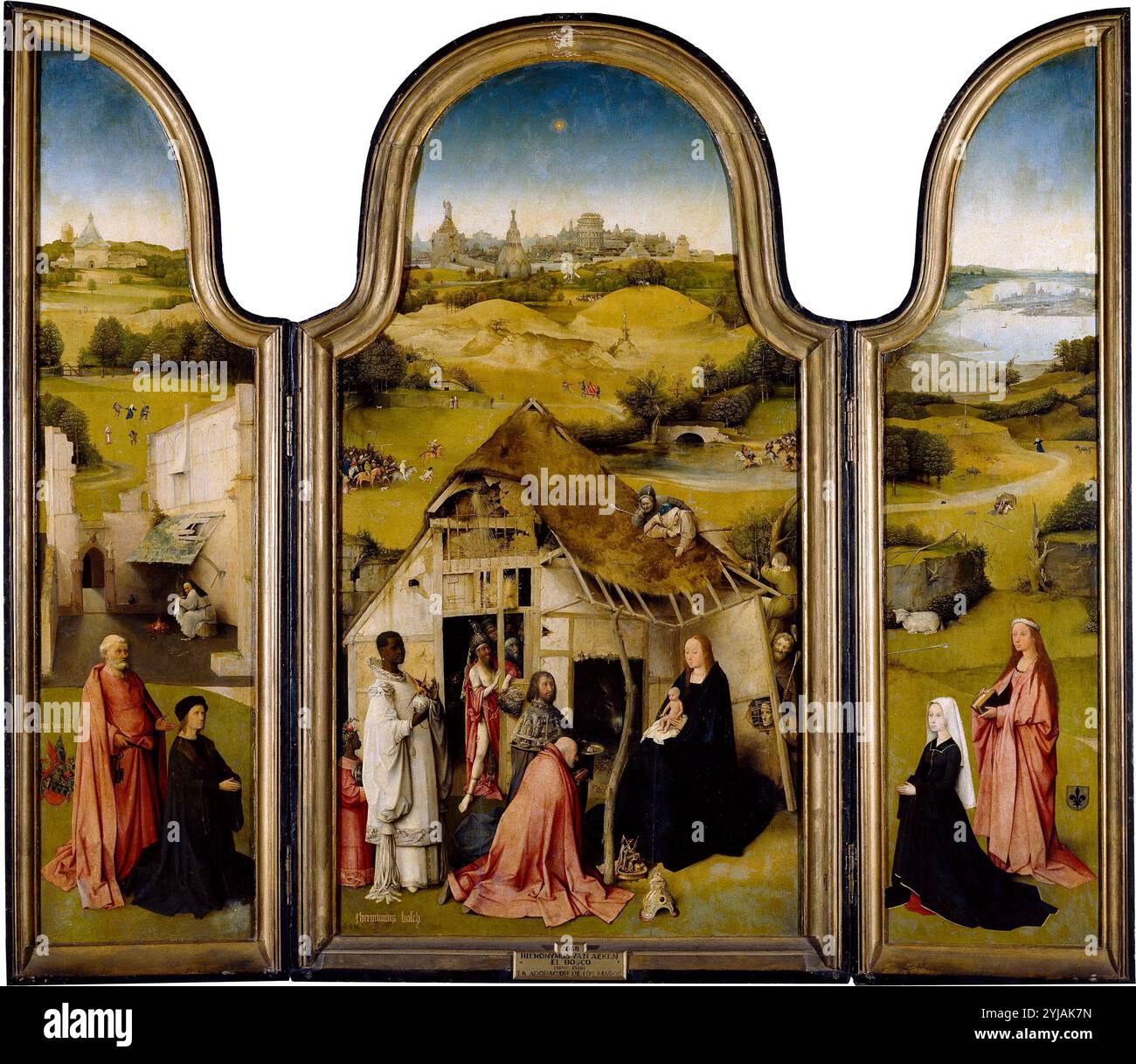 El Bosco / "Adorazione dei Magi", CA. 1495, Scuola fiamminga, olio su pannello, 138 cm x 138 cm, P02048. MUSEO: MUSEO DEL PRADO, MADRID, SPAGNA. Foto Stock