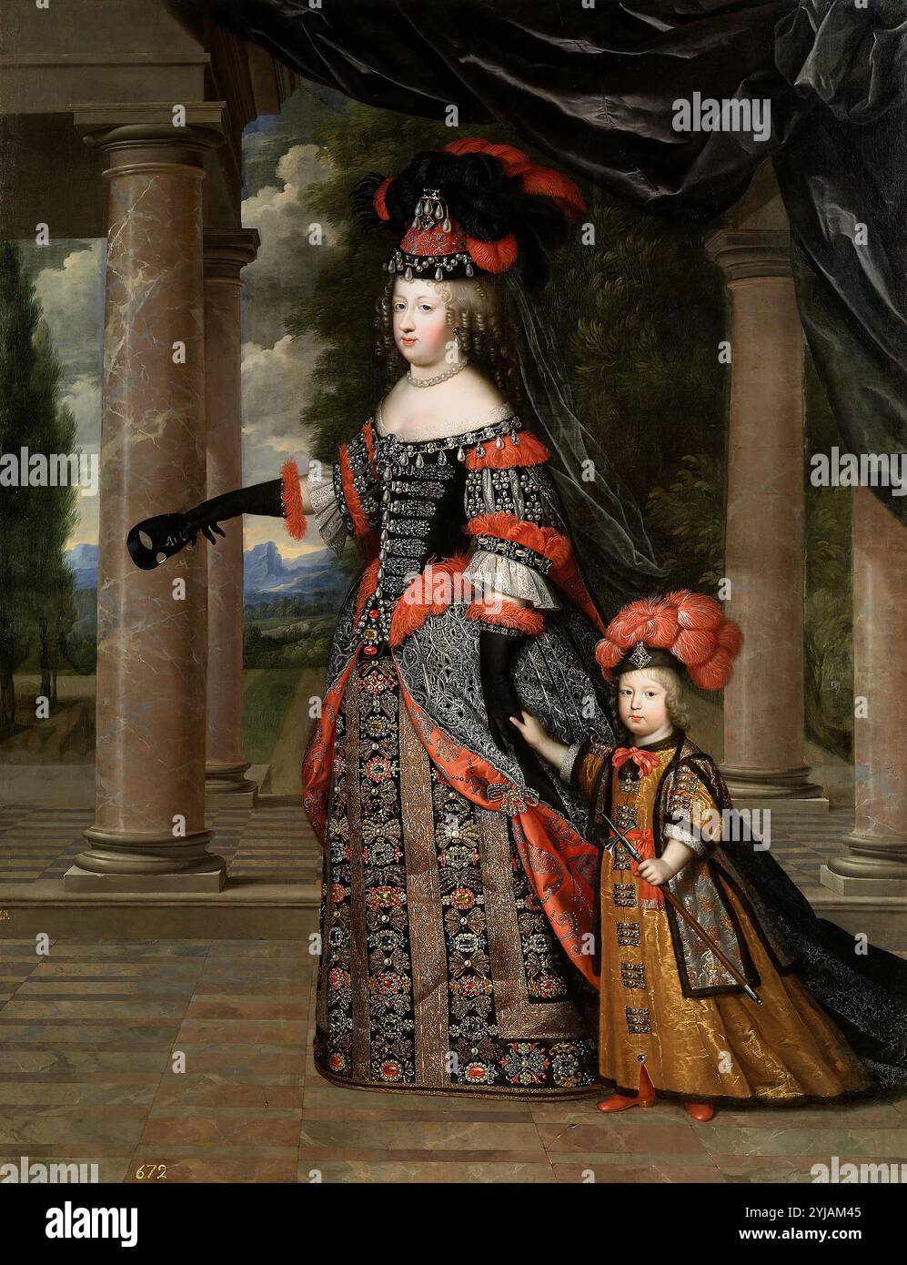 Charles Beaubrun; Henry Beaubrun / 'Maria Teresa d'Austria e suo figlio il Delfino di Francia', ca. 1664, Scuola francese, olio su tela, 225 cm x 175 cm, P02291. MUSEO: MUSEO DEL PRADO, MADRID, SPAGNA. MARIA TERESA D'AUSTRIA. Foto Stock