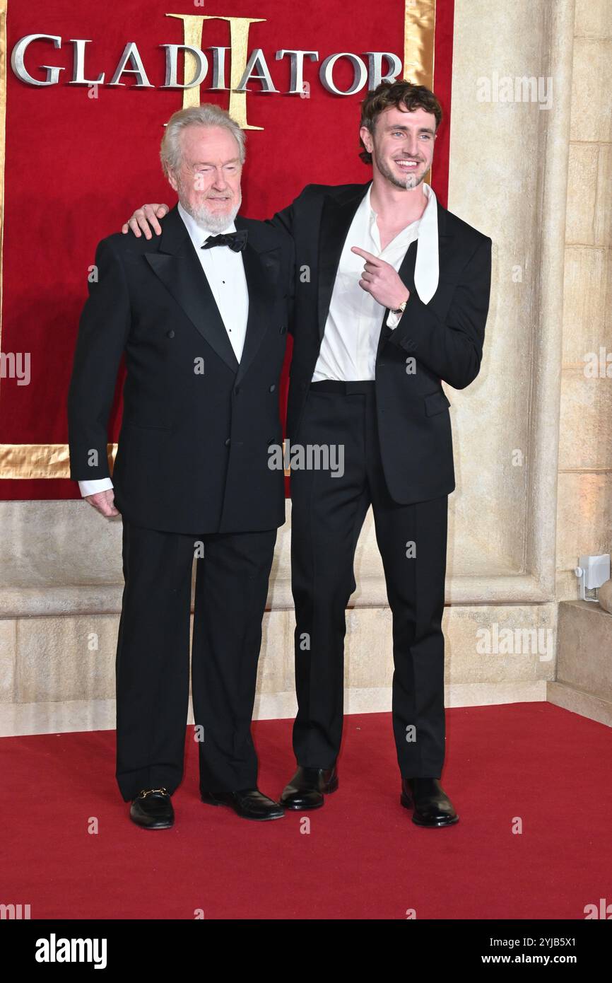 Londra, Regno Unito - 13 novembre 2024Ridley Scott e Paul Mescal al Royal Film Performance e Global Premiere di Gladiator II, a Odeon Luxe, Leicester Square. Foto Stock