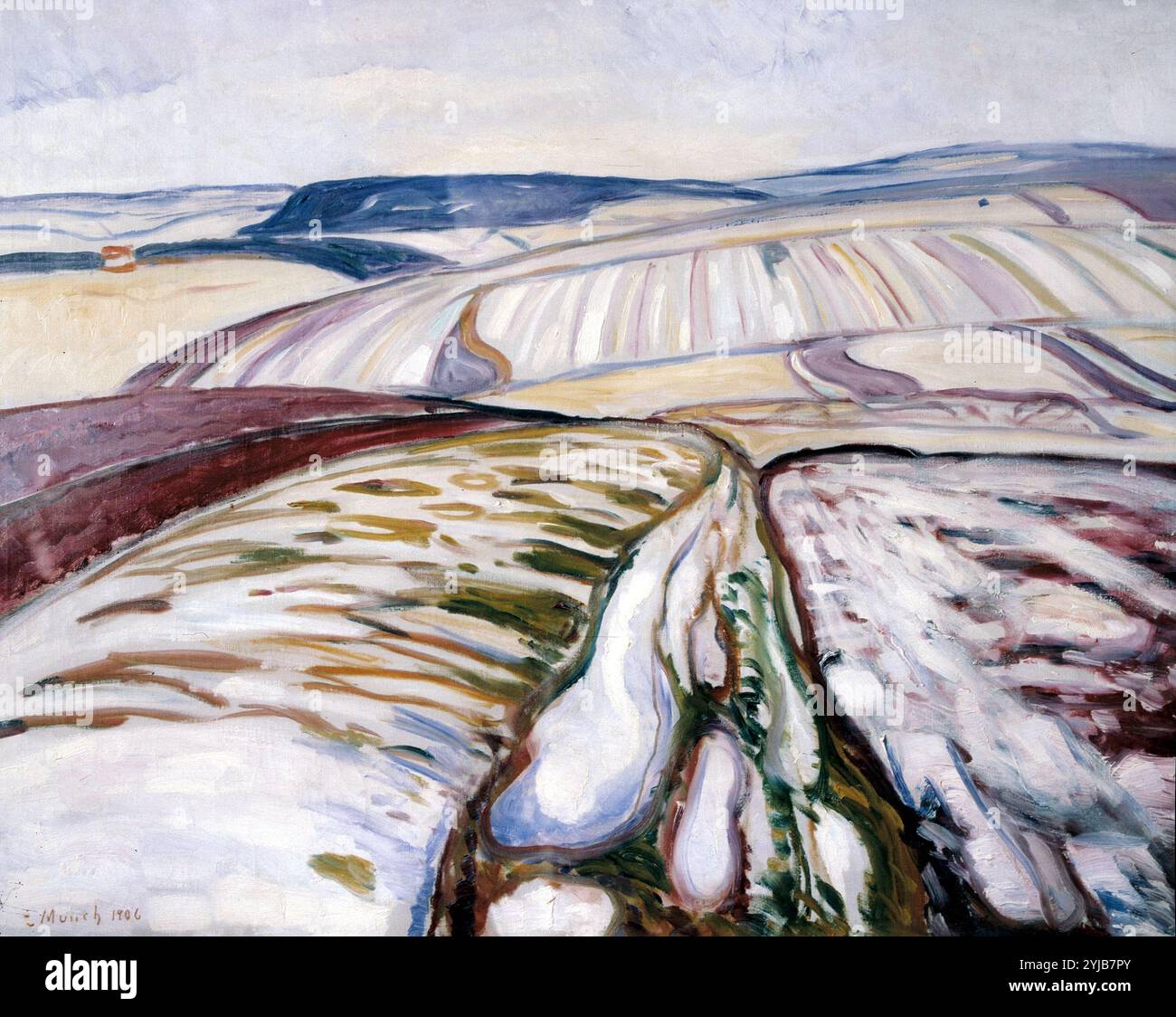 MUNCH , Edward. PINTOR NORUEGO. 1863 - 1944. ' DESHIELO EN LAS CERCANIAS DE ELGSBURG '. OLEO del año 1906. MUSEO DE WUPPERTAL. ALEMANIA. Foto Stock