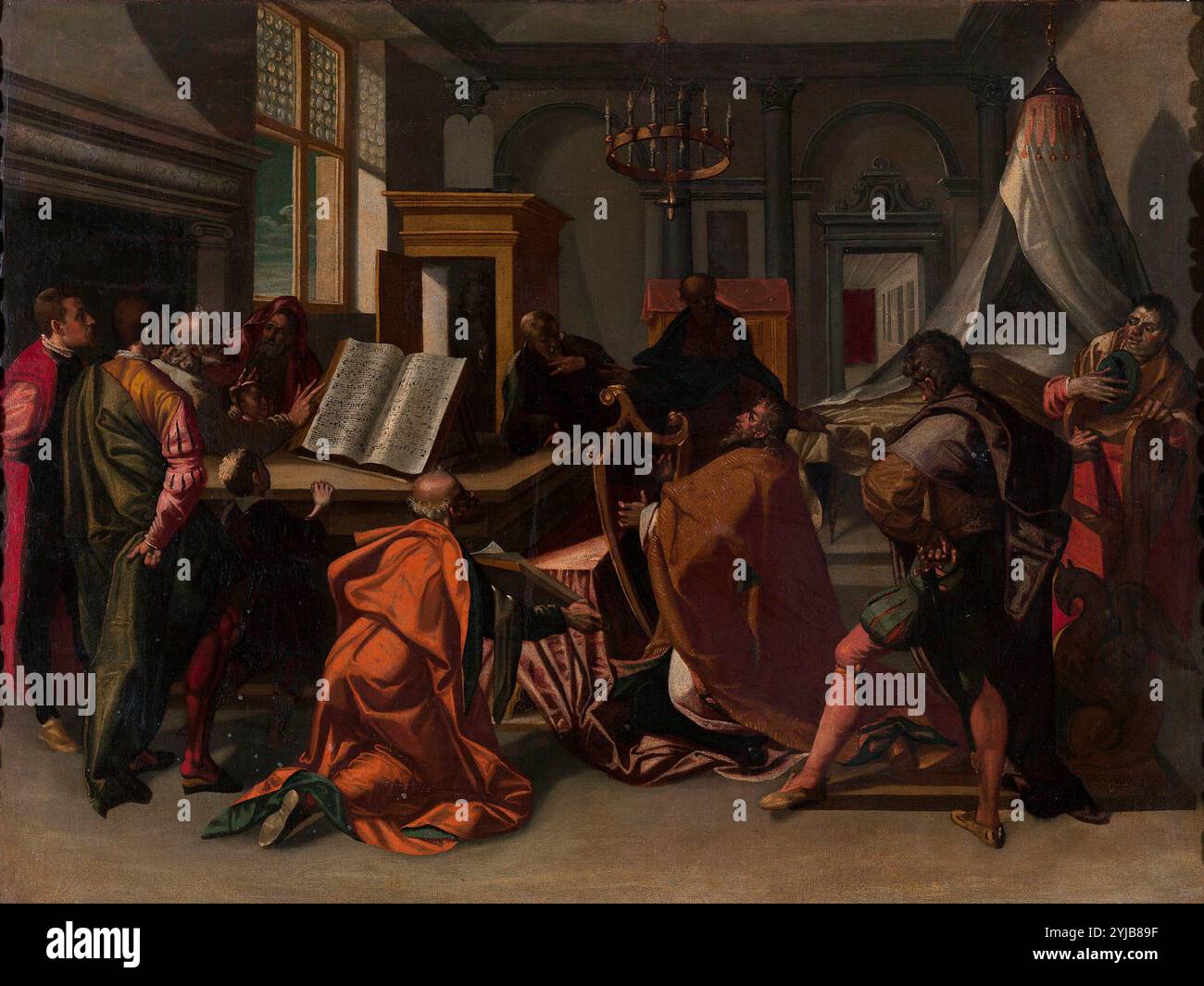 Anonimo / "Escena Bíblica: el rey David", 1575-1600, Scuola fiamminga, pannello, 74 cm x 98 cm, P06723. MUSEO: MUSEO DEL PRADO, MADRID, SPAGNA. Foto Stock