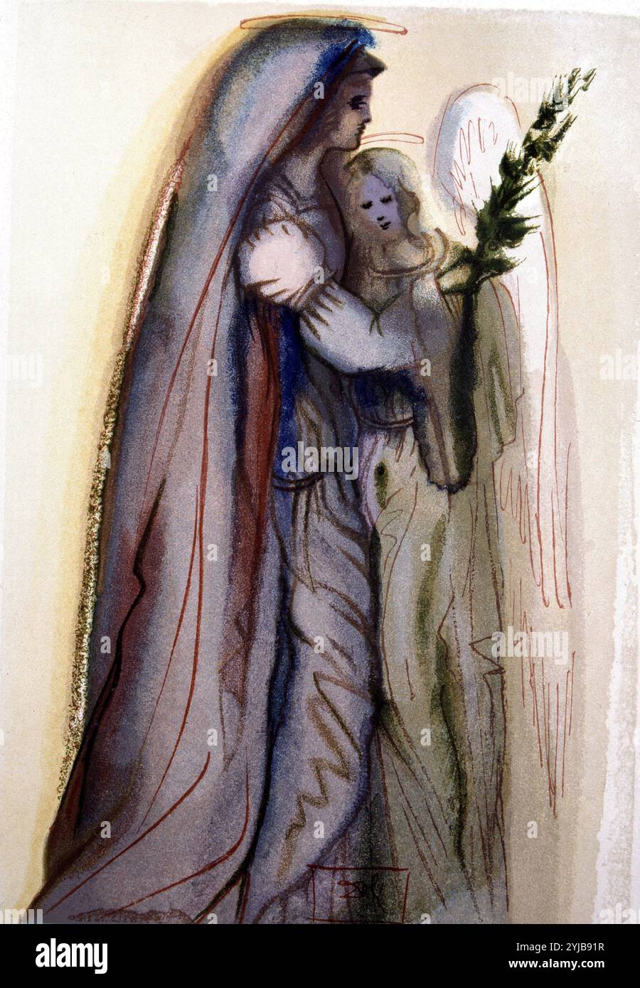 DANTE ALIGHIERI ESCRITOR ITALIANO. 1265-1231 'PREPARACION PARA LA ORACION FINAL', XILOGRAFIA DE DALI ,PARA ILUSTRAR SU OBRA ' LA DIVINA COMEDIA' CANTO XXII ATENCION: AUTORE CONTEMPORANEO SUJETO A COPYRIGHT ©. EL CLIENTE FINAL ES RESPONSIBLE DE LA GESTION DE LOS DERECHOS DE AUTOR CON LAS SOCIEDADES EXISTENTES DE GESTION DE DERECHOS O DIRECTAMENTE CON LOS ORGANISMOS TITULARES DE LOS MISMOS. Autore: SALVADOR DALI (1904-1989). Foto Stock