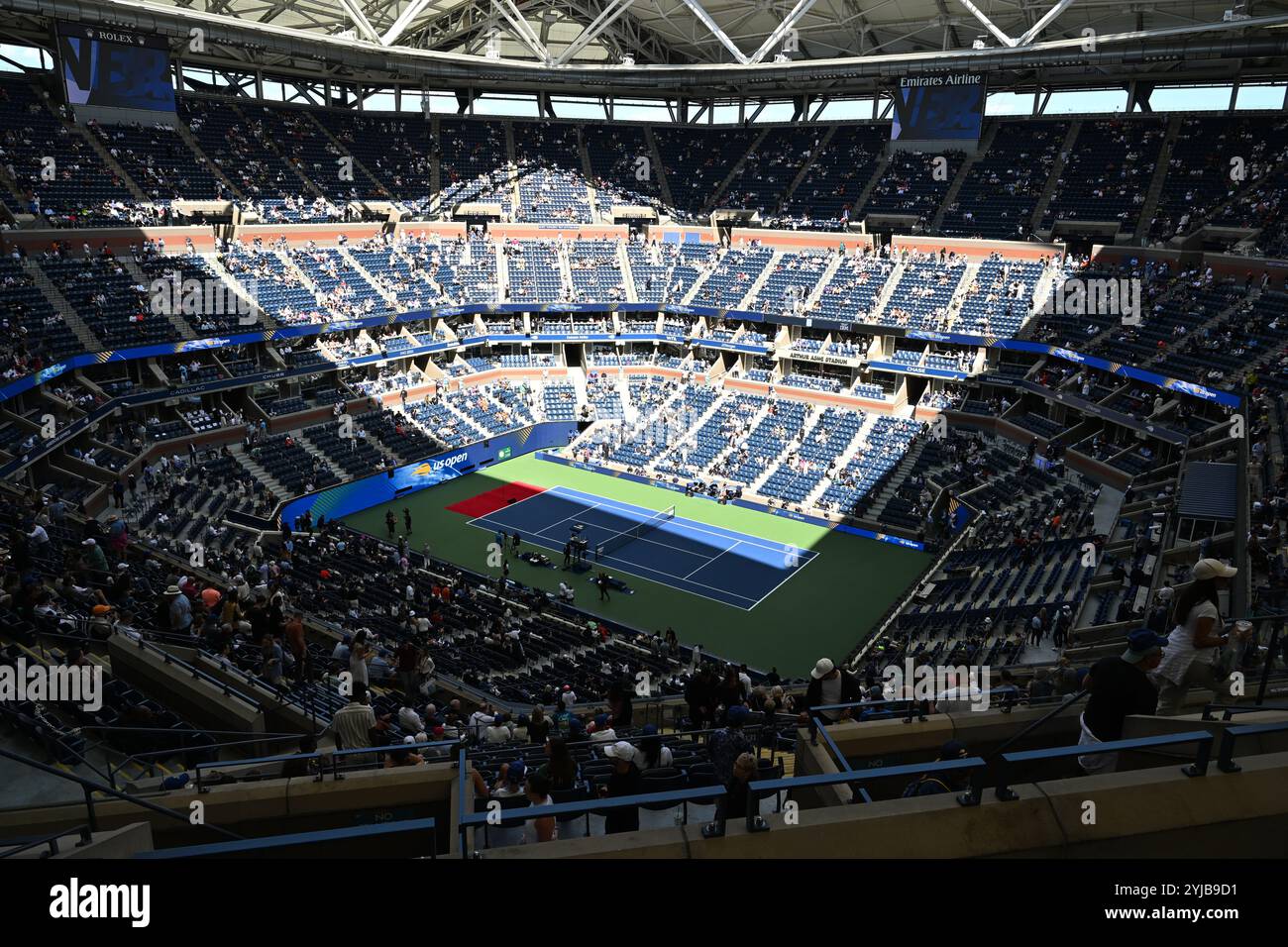 Arthur Ashe Stadium durante un momento tranquillo agli US Open Foto Stock