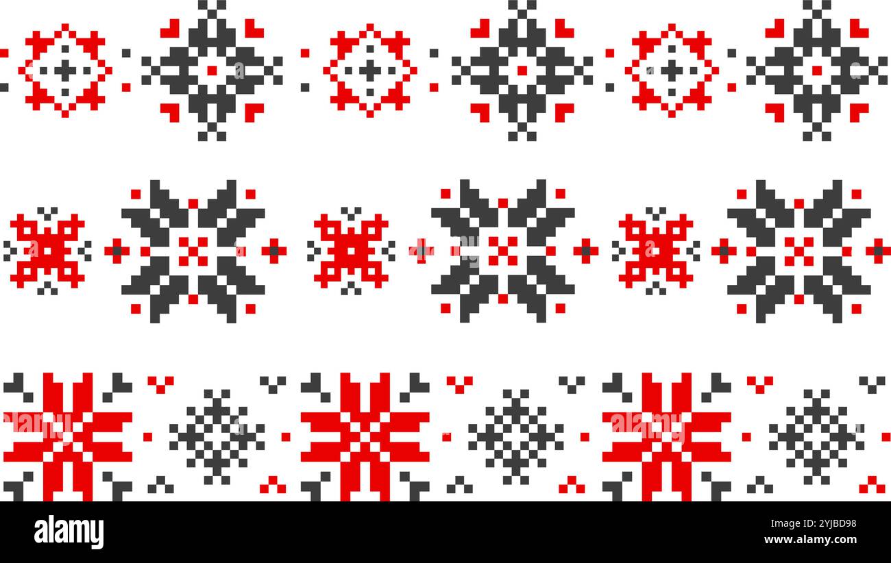 Ornamento tradizionale ucraino. Montatura con bordo a cuciture incrociate e motivo floreale vintage con stampa camicia bucovina cossacks. Gruppo vettoriale Illustrazione Vettoriale