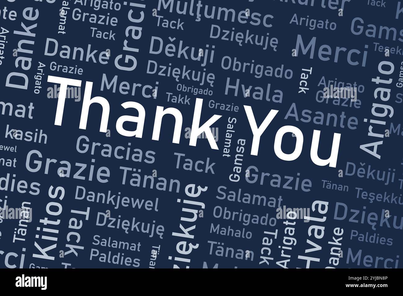 Grazie a Languages Concept Design. Grazie, frase design internazionale. Illustrazione Vettoriale